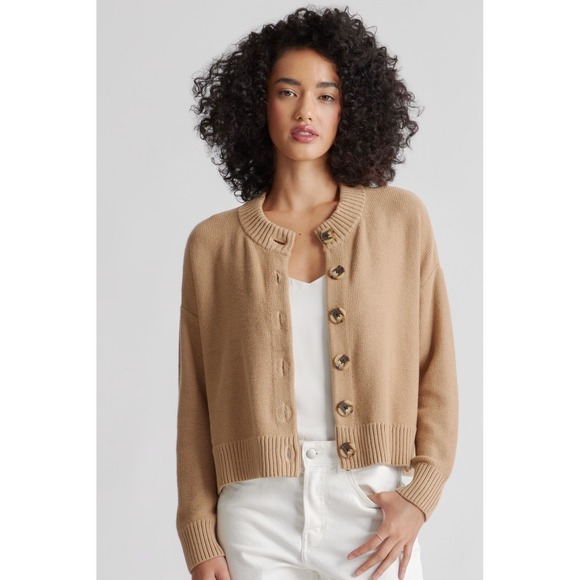 Quince Button Up Knit Cardigan Sweater Tan Small New With Tags - Picture 1 of 5